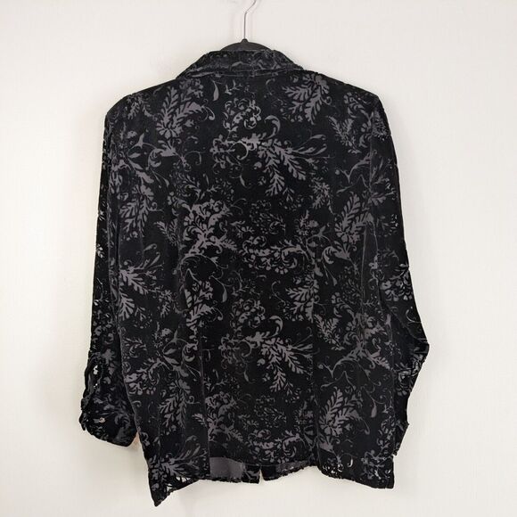 Vtg Lauren Ralph Lauren Velvet Top L Black Shirt Silk Sheer Button Whimsigoth - Picture 5 of 10